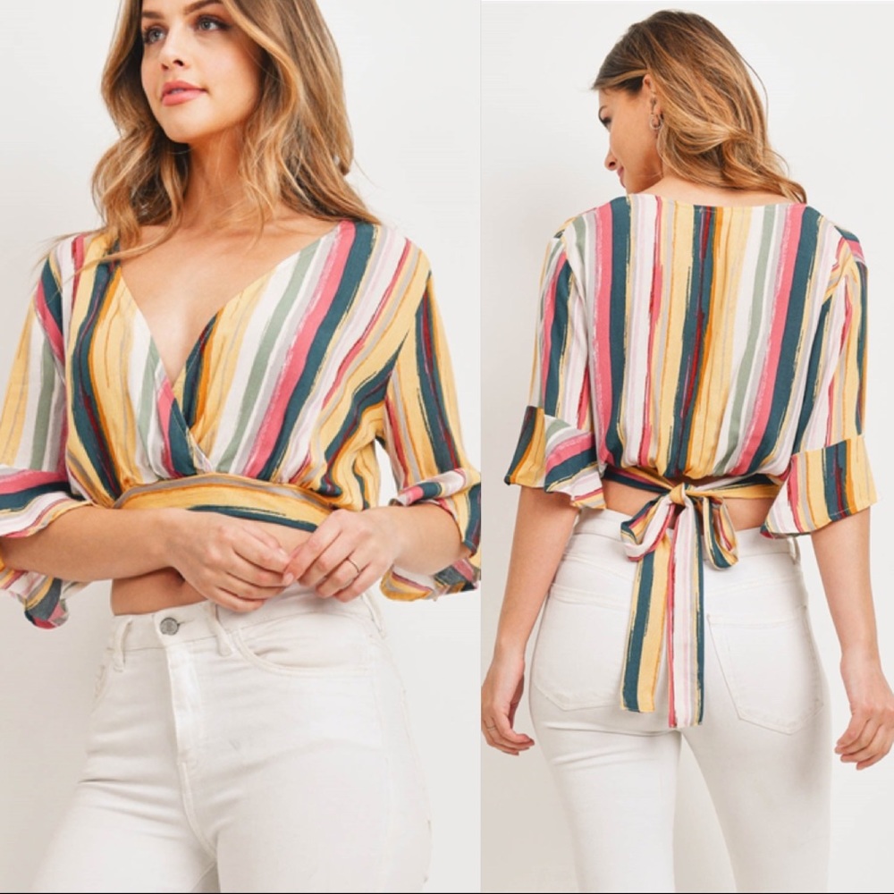 🆕Deep V Cut Back Tie Crop Top